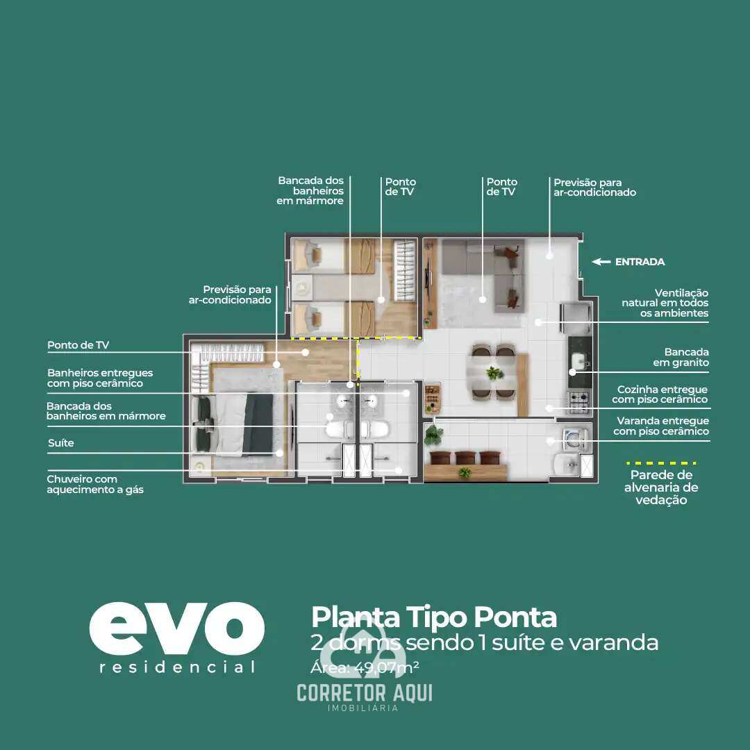 Apartamento à venda em Sumaré, Jardim Luiz Cia, com 2 quartos, 49,07m² - Corretor Aqui Imobiliária