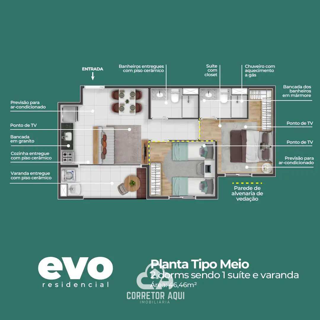Apartamento à venda em Sumaré, Jardim Luiz Cia, com 2 quartos, 49,07m² - Corretor Aqui Imobiliária